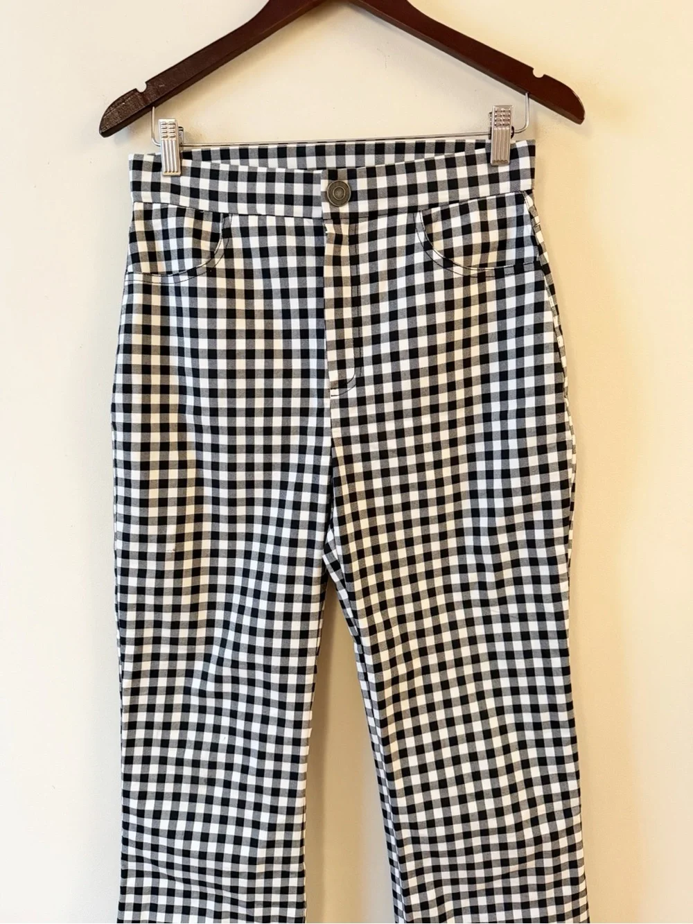 Free People Florence Pants Womens Medium Black White Gingham Check Crop Flare